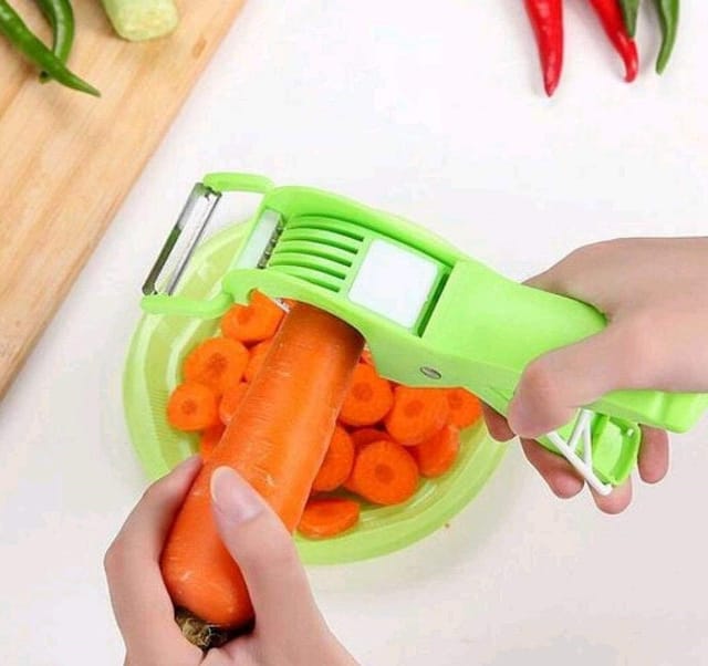 Plastic Vegetable Cutter 5 Sharp Blade with Peeler 2 in 1 - Multicolour