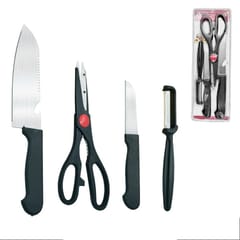 Stainless Kitchen Tool Set (Butcher Knife, Standard Knife, Peeler and Kitchen Scissor) - 4 Pcs