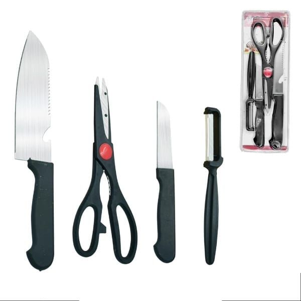 Stainless Kitchen Tool Set (Butcher Knife, Standard Knife, Peeler and Kitchen Scissor) - 4 Pcs