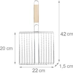 Kitchen Square Roaster Papad Grill Barbecue Grill with Wooden Handle